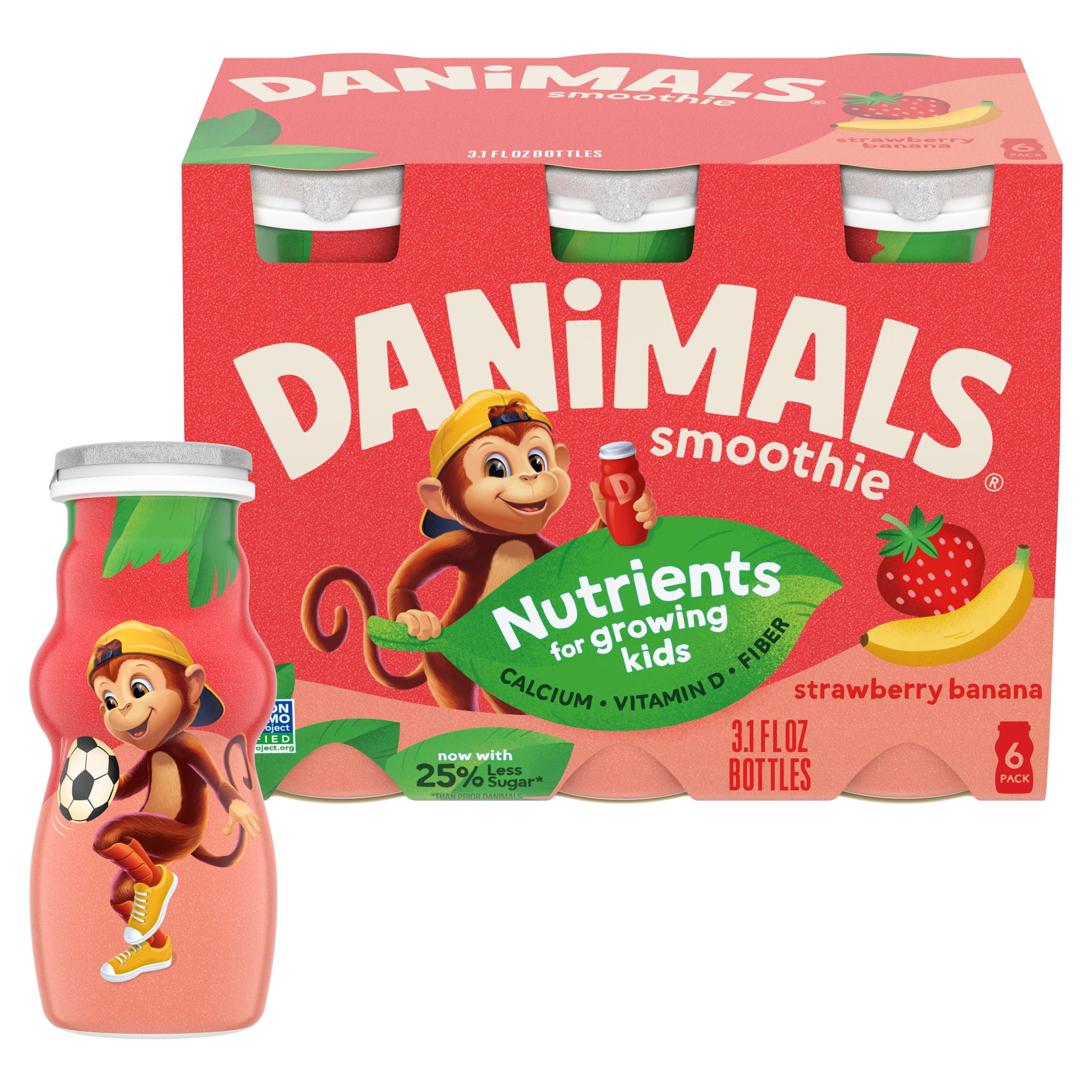 Danimals Smoothie Strawberry Banana Low Fat Dairy Drink Smoothie Bottles Multi-Pack, 3.1 fl oz, 6 Count​