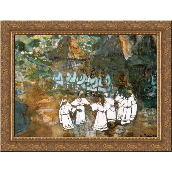 Daning (Horovod) 24x18 Gold Ornate Wood Framed Canvas Art by Nicholas Roerich
