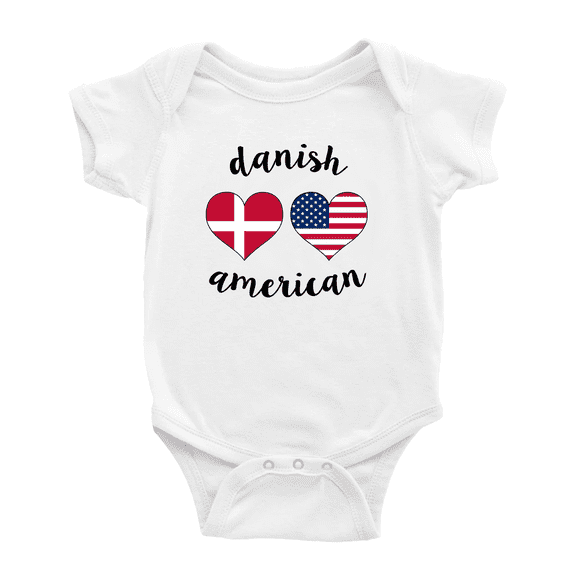 Danish American Flag Two Hearts Cute Baby Bodysuits Newborn Clothes (White, 3-6 Months)