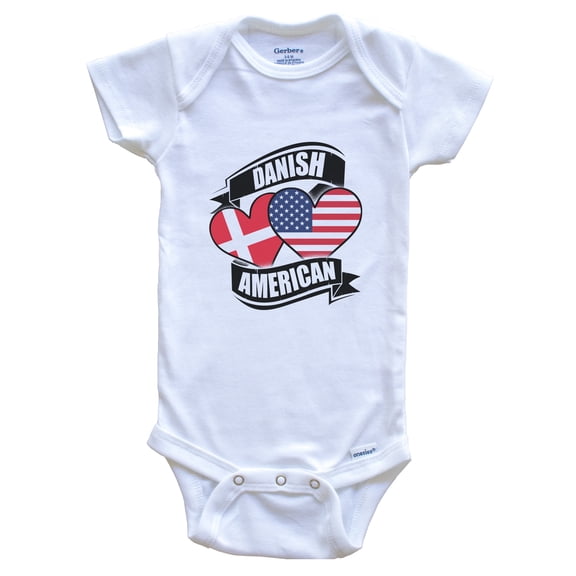 Danish American Hearts USA Denmark Flags Baby Bodysuit, 6-9 Months White