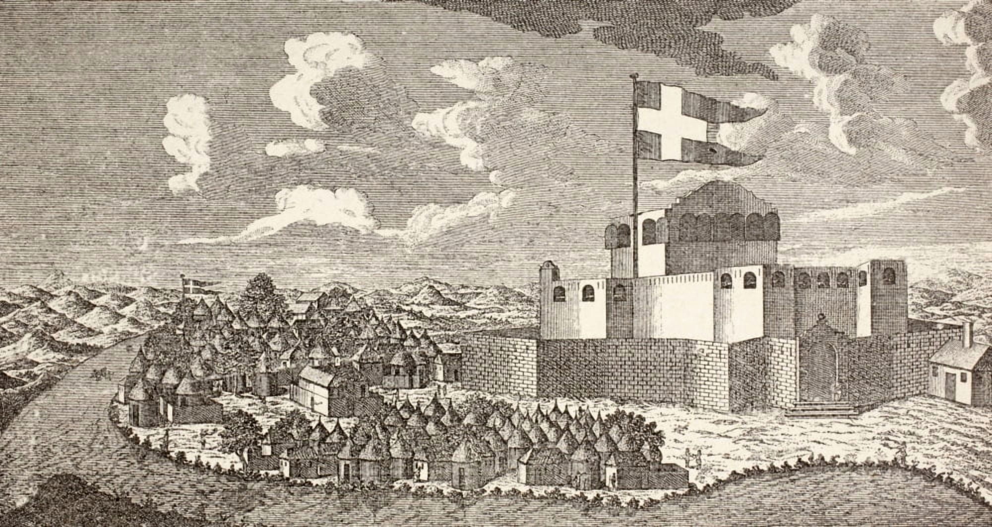 Danish Colonial Fort Fort Fredensborg Ningo Ghana As It Was In 1760 From Afrika Dets Opdagelse Erobring Og Kolonisation Published In Copenhagen 1901 Canvas Art - Ken Welsh Design Pics (20 x 10)