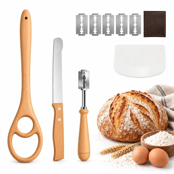 Danish Dough Whisk & Bread Lame Set Traditional Mixer for Kneading Sourdough Bread Making Tools with Danish Dough Whisk Set