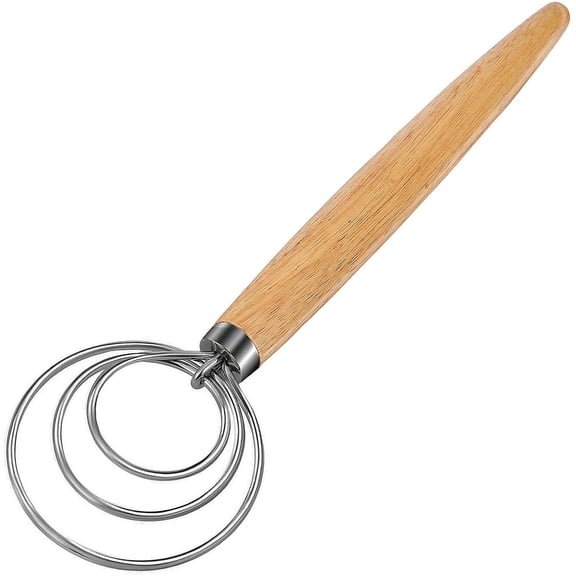 Danish Dough Whisk Dutch Bread Mixer Stainless  Hook Wooden Handle Baking Tools for Sourdough Pizza Pastry Cake Batter Making