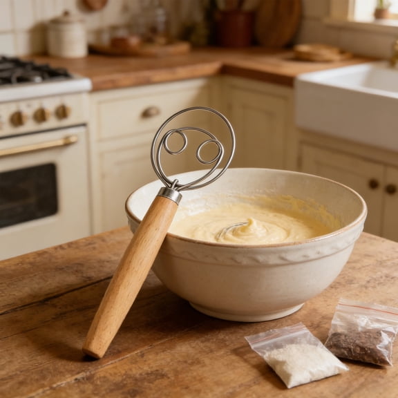 Danish Dough Whisk Stainless Steel Bread Mixing Tool 9.5 Inch Dough Blender for Sourdough Pizza Cake Batter Non Stick Easy Clean Baking Whisk for Home Kitchen Baker and Pastry Preparation