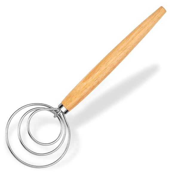 Danish Dough Whisk Wooden Bread Whisk with Stainless Steel Dough Hook