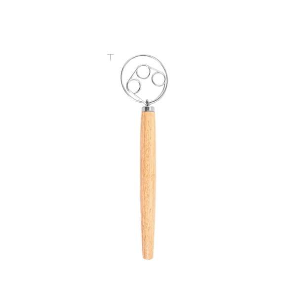 Danish Dough Whisk with Wooden Handle,Long Style Stainless Steel Hand Mixer Tool for Baking Kitchen Food Preparation 12.88 Inch