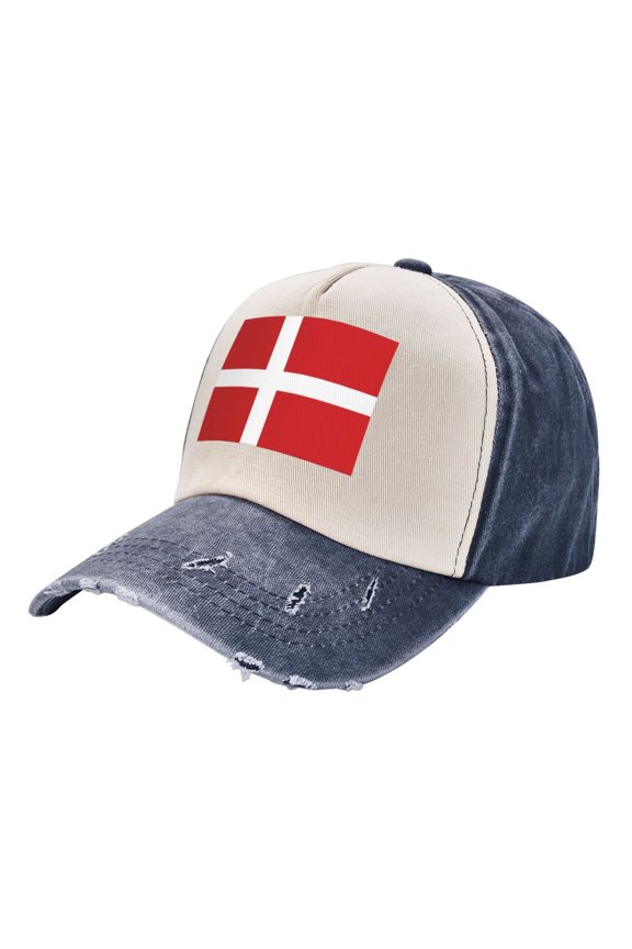 Danish Flag Baseball Cap Distressed Adjustable Vintage Cotton Denim Hat for Women Men