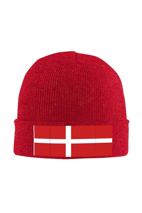 Danish Flag Beanie Hat Men Women Warm Printed Cap Knit Beanies Hats Outdoor Winter Red