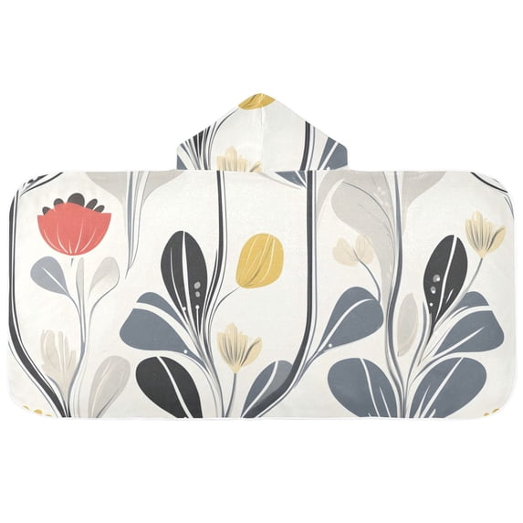 Danish Flower Design Hooded Beach Towel Kids Bath Towels Quick Dry for Pool Swiming 50" x 23.5" Microfiber Soft Bathrobe