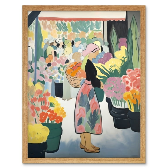 Danish Pastel Aesthetic Flower Market Woman Watercolour Painting Spring Bouquet Shop Art Print Framed Poster Wall Decor 12x16 inch