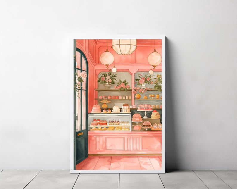 Danish Pastel Bakery Cafe Art Print Pink Kitchen Wall Decor 8x12 ...