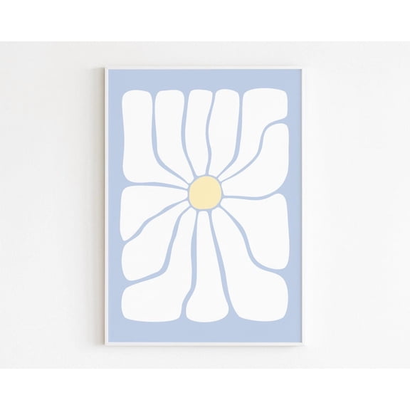 Danish Pastel Decor 70S Aesthetic Wall Art Abstract Daisy Art Cottagecore Wall Art Flower Power Light Blue Aesthetic Wall Art Home Decor #11, Stretched Canvas Size 8x12