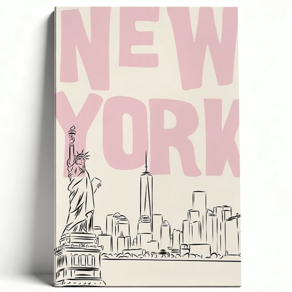 Danish Pastel Minimalist New York City Skyline Statue of Liberty Matte Finish Gallery Wrapped Canvas Wall Art Home Decoration Decor Bedroom Living Room Dorm Apartment 8*12inch(20*30cm)