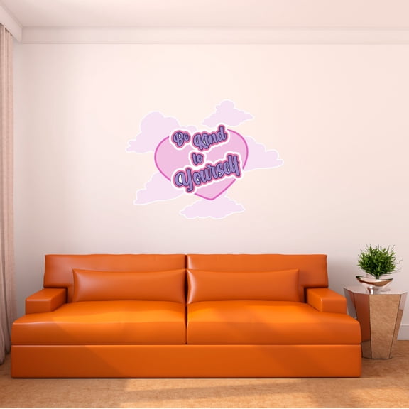 Danish Pastel Wall Decal Pastel Colour Heart Silhouette with Scattered Clouds Bedroom Wall Decal for Girls Quotes and Sayings Cute Themed Room Décor - Size: 20 In x 16 In
