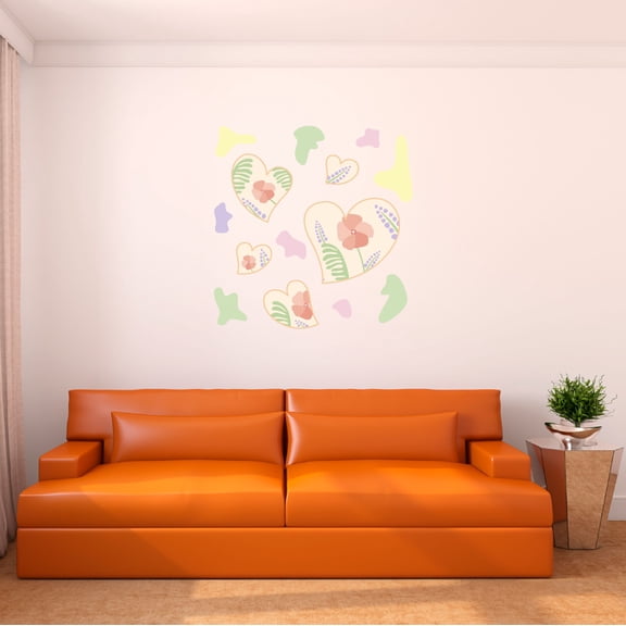 Danish Pastel Wall Decal Pretty Floral Hearts With Pastel Coloured Splashes Bedroom Wall Decal for Girls Cute Themed Room Décor - Size: 10 In x 10 In