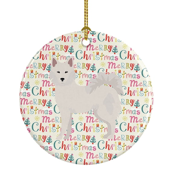 Danish Spitz Merry Christmas Ceramic Ornament 2.8 in x 2.8 in