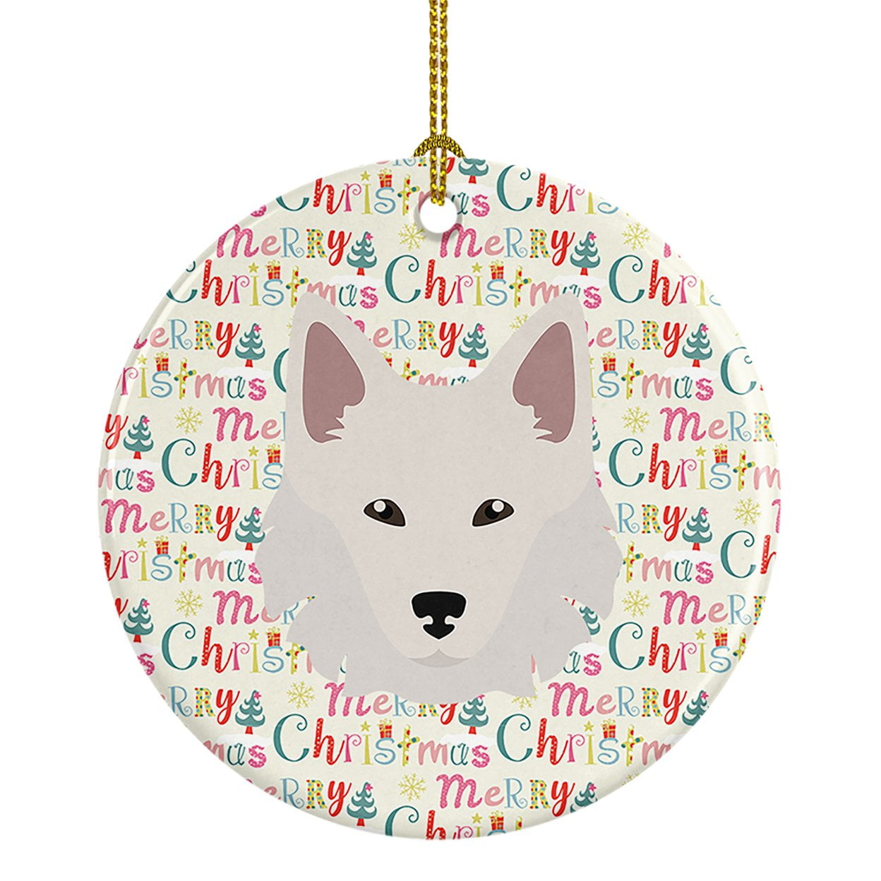 Danish Spitz Merry Christmas Ceramic Ornament 2.8 in x 2.8 in