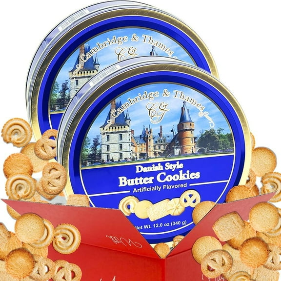 Danish Style Butter Cookies Assorted  2 Tins (12.0 oz Each)  Gourmet Cookie Gift Pack with Classic Shapes & Flavors  Rich, Buttery European-Inspired Treats