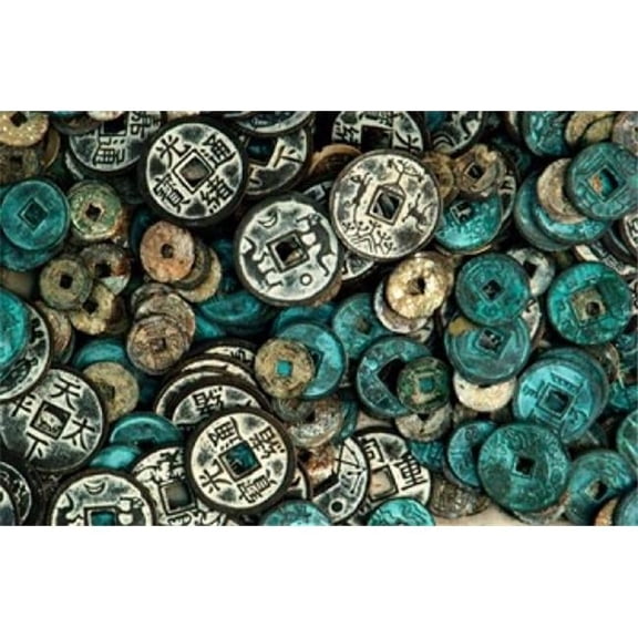 Danita Delimont PDDAS07BBE0016B Antique Chinese Coins & Reproductions At A Street Market Shandong Province Jinan China Poster Print by Bruce Behnke, 17 x 11