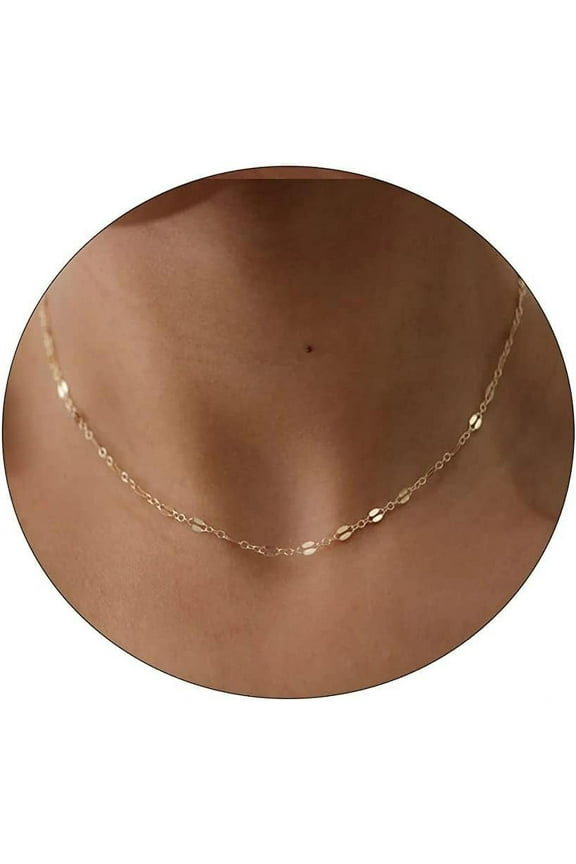 Danity Gold Necklace For Women 14K Gold Plated Satellite Necklaces Gold Link Chain Necklace Tiny Dot Bar Necklace Simple Everyday Jewelry Gift[o102]