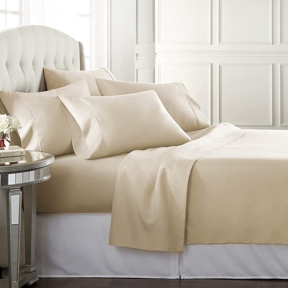 Danjor Linens 1800 Series 6 Piece Hotel Luxury Soft Bed Sheets Set with Deep Pockets, Queen, Cream