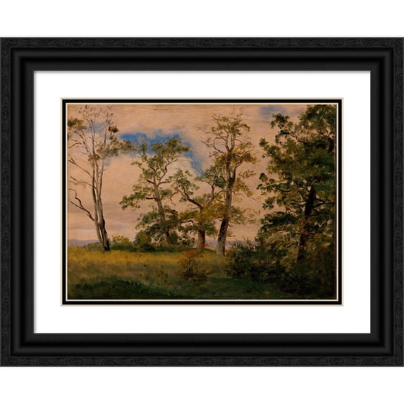 Dankvart Dreyer 18x14 Black Ornate Wood Framed Double Matted Museum Art Print Titled - Landscape with Free-Standing Trees
