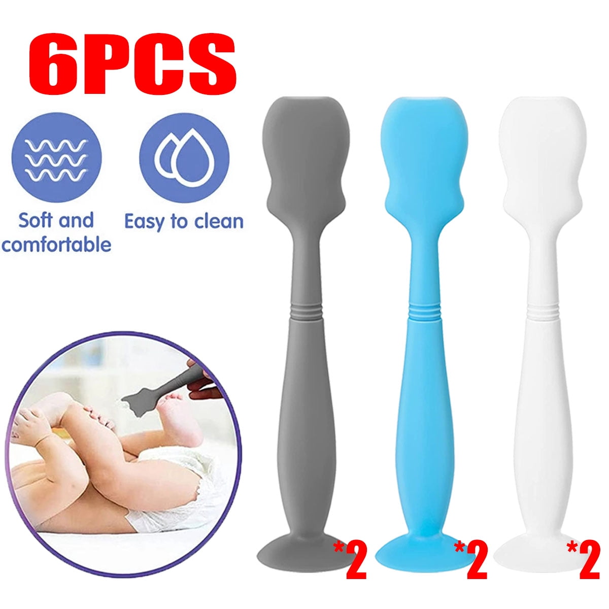Danlai-1/3/6Pieces Diaper Rash Cream Applicator, Soft And Flexible Silicone Brush, Unique Gift, Diaper Rash Cream Applicator
