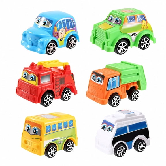 6 pcs Mini Pull-Back Inertia Toy Cars 1.8 inches Plastic Colorful Model Cars for Kids Imaginative Play Safe Gift for Kids Party Entertainment Engineering Car