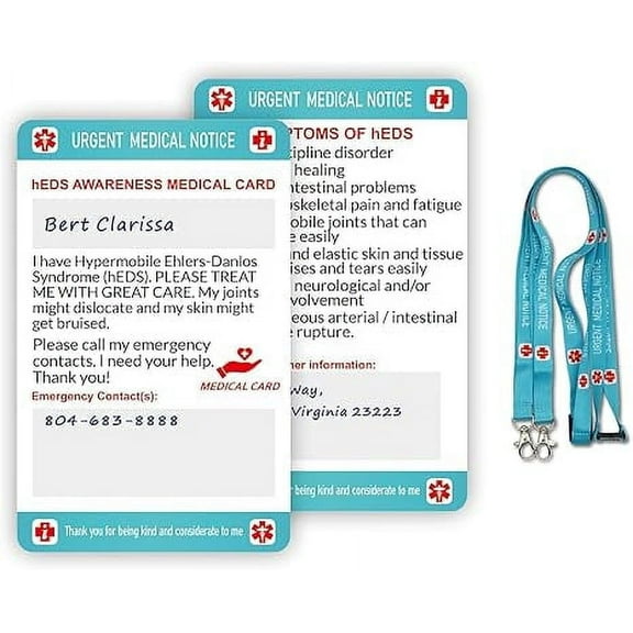 RAYCCI Danlos Syndrome hEDS Medical Information Card with Writable Panel and Patterned Lanyard Emergency Contact Card, Standard