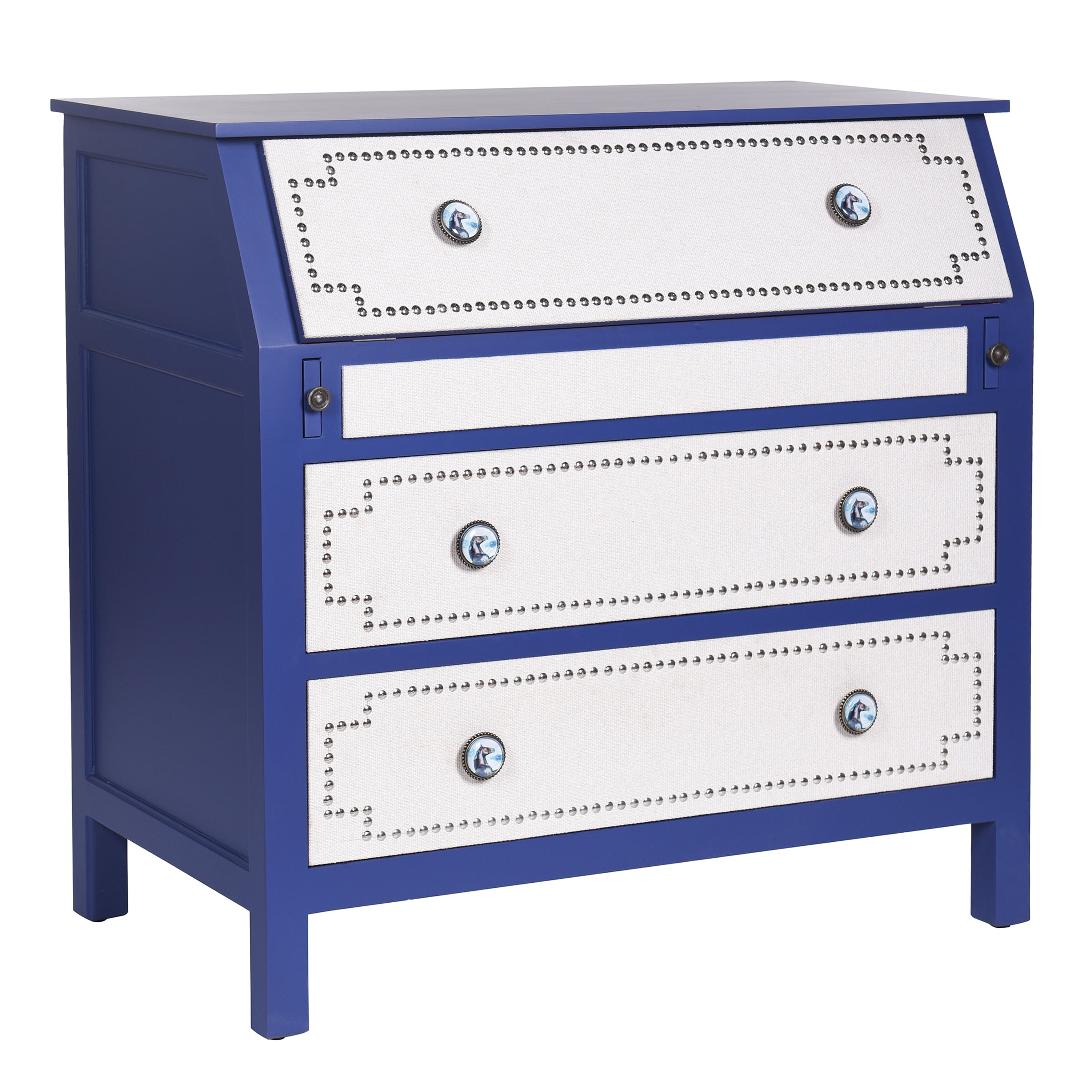 Dann Foley Medium Wood Blue and Cream Chest with USB Ports