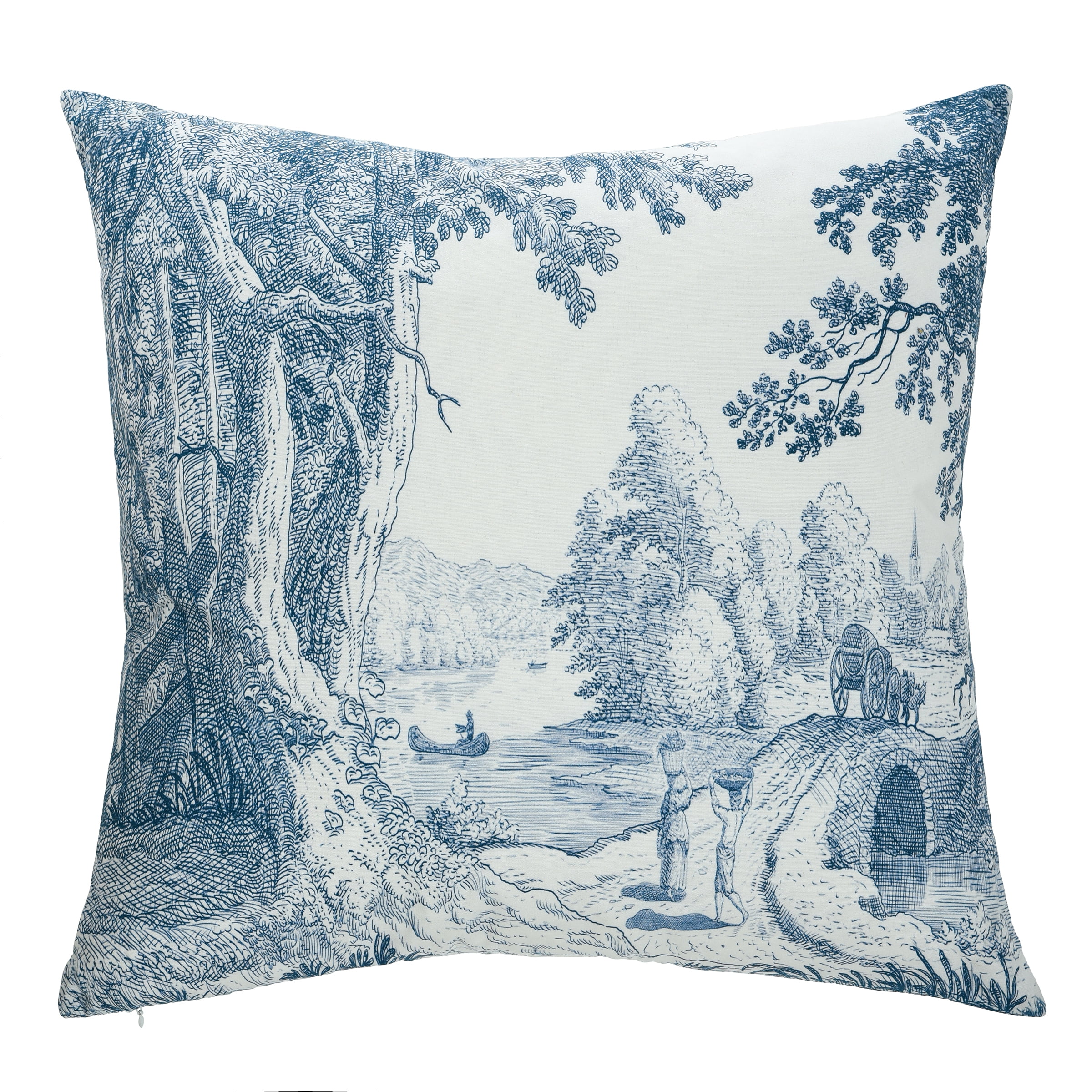 Blue and White Linen Square Throw Pillow