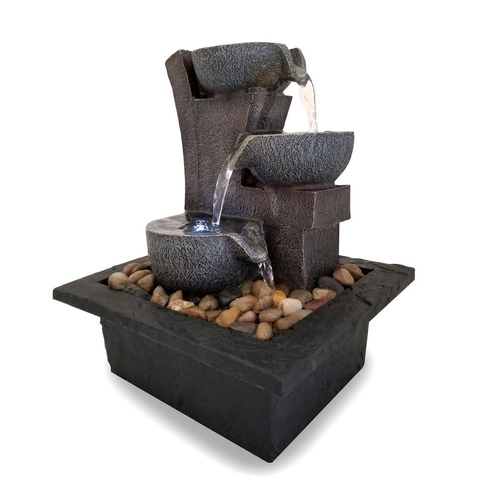 Black Stone Aura Meditation Tabletop Fountain with LED Light