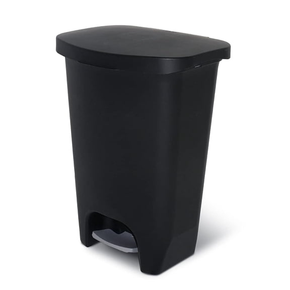 Danniu 13 Gallon Trash Can | Plastic Kitchen Waste Bin with Odor Protection of Lid | Hands Free with Step On Foot Pedal and Garbage Bag Rings, Black