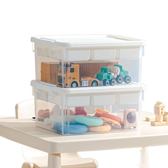 17 QT Plastic Storage Box with Building Baseplate Lid and Removable Tray Craft Organizers and Storage Clear Storage Container for Organizing Bead, Tool, Sewing