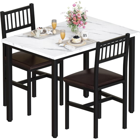 Danniu 3 Piece Dining Table Set for 2, Small Kitchen Table Set for 2 with Chairs,Wood Breakfast Nook Table and Chairs Set of 2,Dinette Set for Small Space,Dining Room,Apartment, White