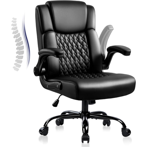 Danniu Leather Office Desk Chair,Ergonomic Office Chair with Lumbar Support,Computer Chair,Executive Leather Chair with Padded Flip-up Arm,Adjustable Armrests, Black,275LBS