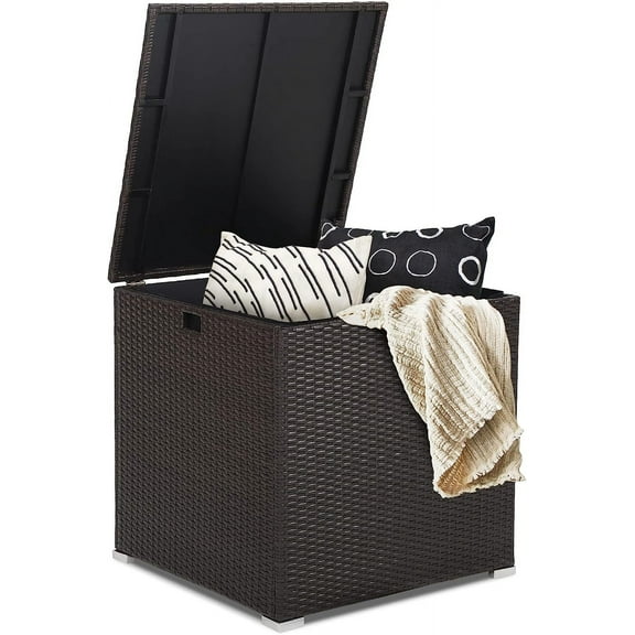 Danniu Outdoor Storage Box 72-Gallon - Outside Wicker Storage Bin with Waterproof Zippered Liner, Gas Strut, Package Delivery Boxes for Outside, Accessories, Garden Tools Storage Deck Box