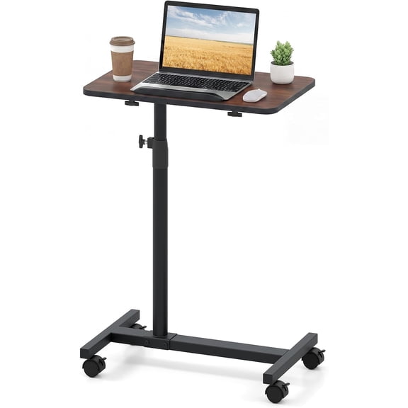 Danniu Overbed Table with Wheels, Medical Adjustable Bedside Table, Mobile Standing Desk, Portable Laptop Table for Small Spaces, Bed Trays Table for Eating Home and Hospital (Walnut)