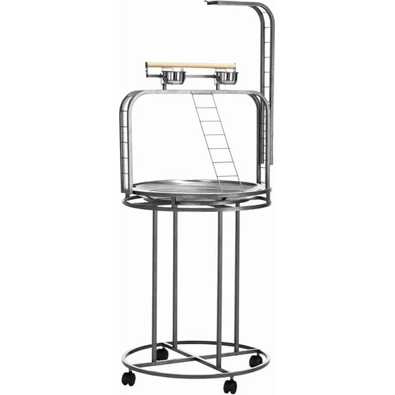 Danniu Parrot Stand Large Bird Perch Stand with Toy Hook & 3 Ladders, Parrot Perch with Easy Grip, Bird Wooden Stand, Gray