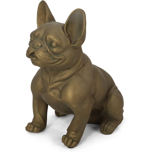 Danniu Susan Outdoor French Bulldog Garden Statue, Rustic Gold