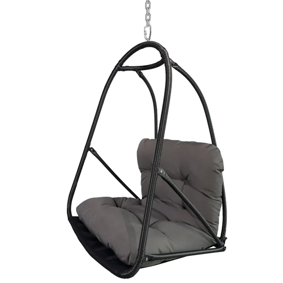 Danniu Swing Egg Chair Foldable Frame Hanging Chairs, UV Resistant Waterproof Cushion and Cup Holder,Swing Hammock Chairs for Patio,Bedroom,Balcony, Garden-350lbs, No Stand, Black
