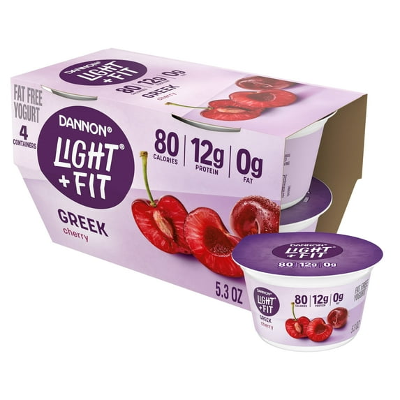 Light + Fit Cherry Flavored Greek Fat Free Yogurt Pack, 5.3 oz, 4 Count