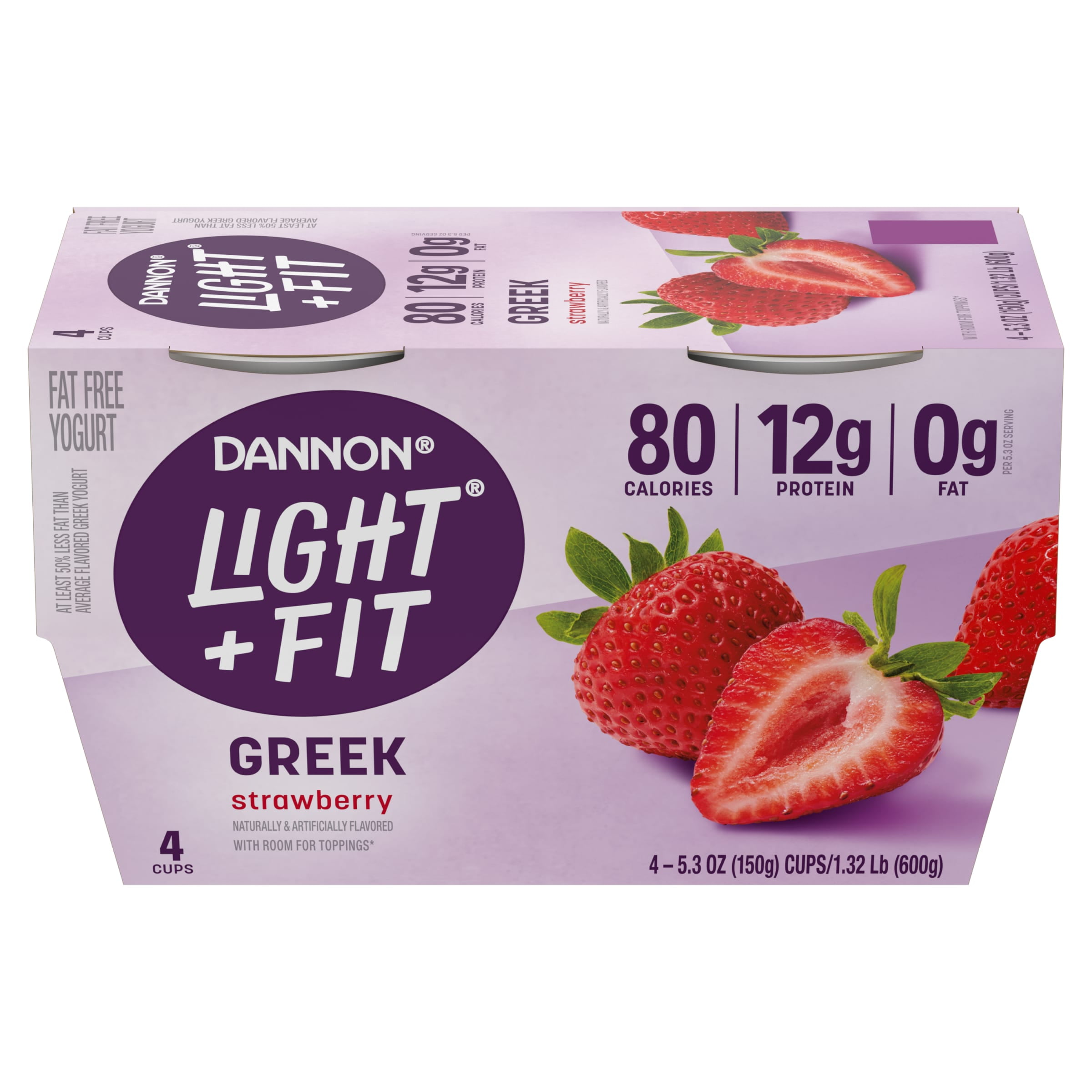 Dannon Light + Fit Fat Free Strawberry Greek Yogurt Pack, 5.3 oz, 4 Count