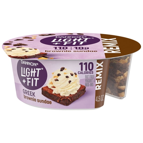 Dannon Light + Fit REMIX Brownie Sundae Vanilla Fat Free Greek Yogurt Cups with Mix-Ins, 4.5 oz