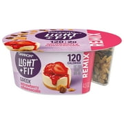 Dannon Light + Fit REMIX Strawberry Cheesecake Nonfat Greek Yogurt with Graham Cookies, Caramel Pearls and Dark Chocolate Mix-Ins Yogurt Cups, 4.5 OZ