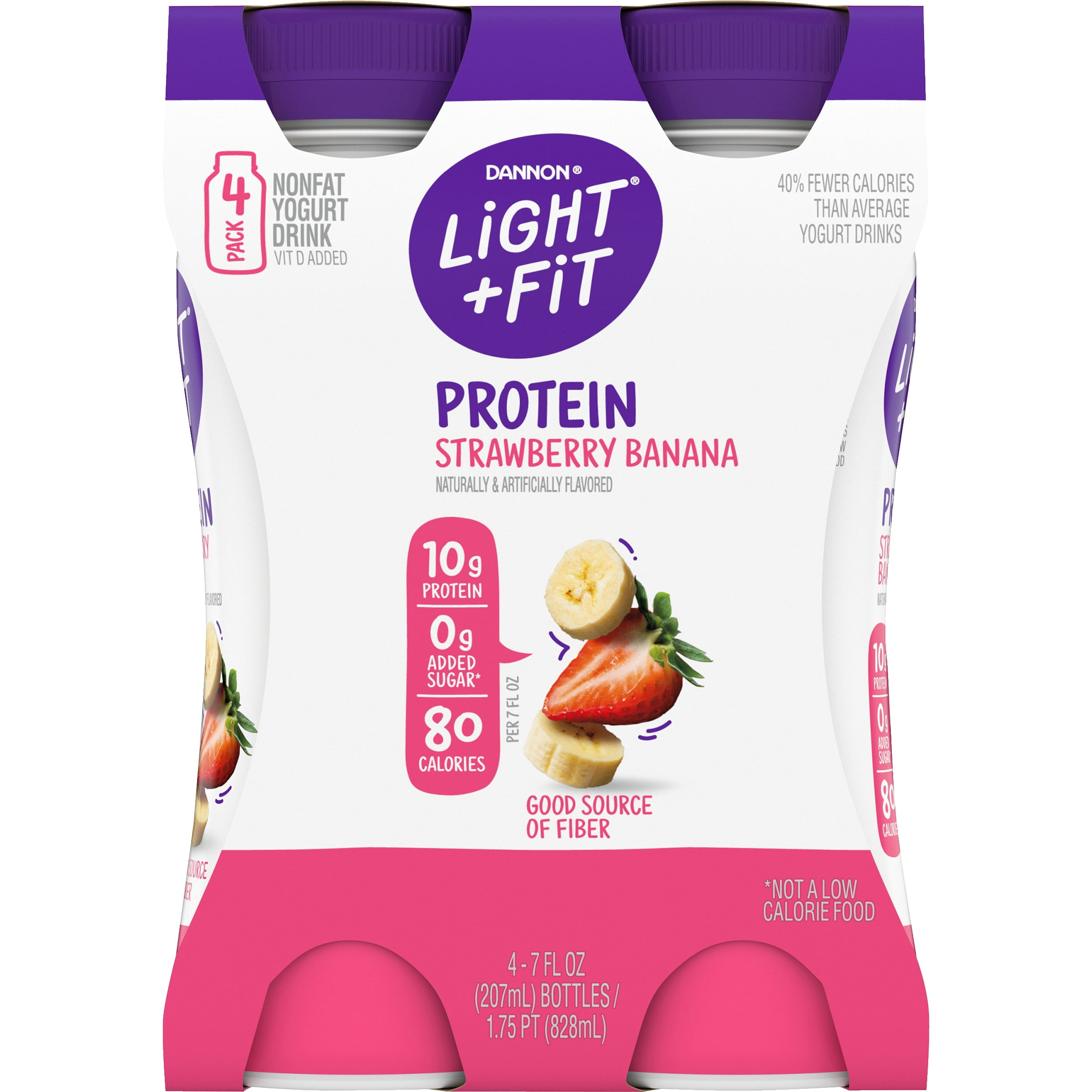Dannon Light + Fit Strawberry Banana Fat Free Yogurt Smoothie Drinks, 4