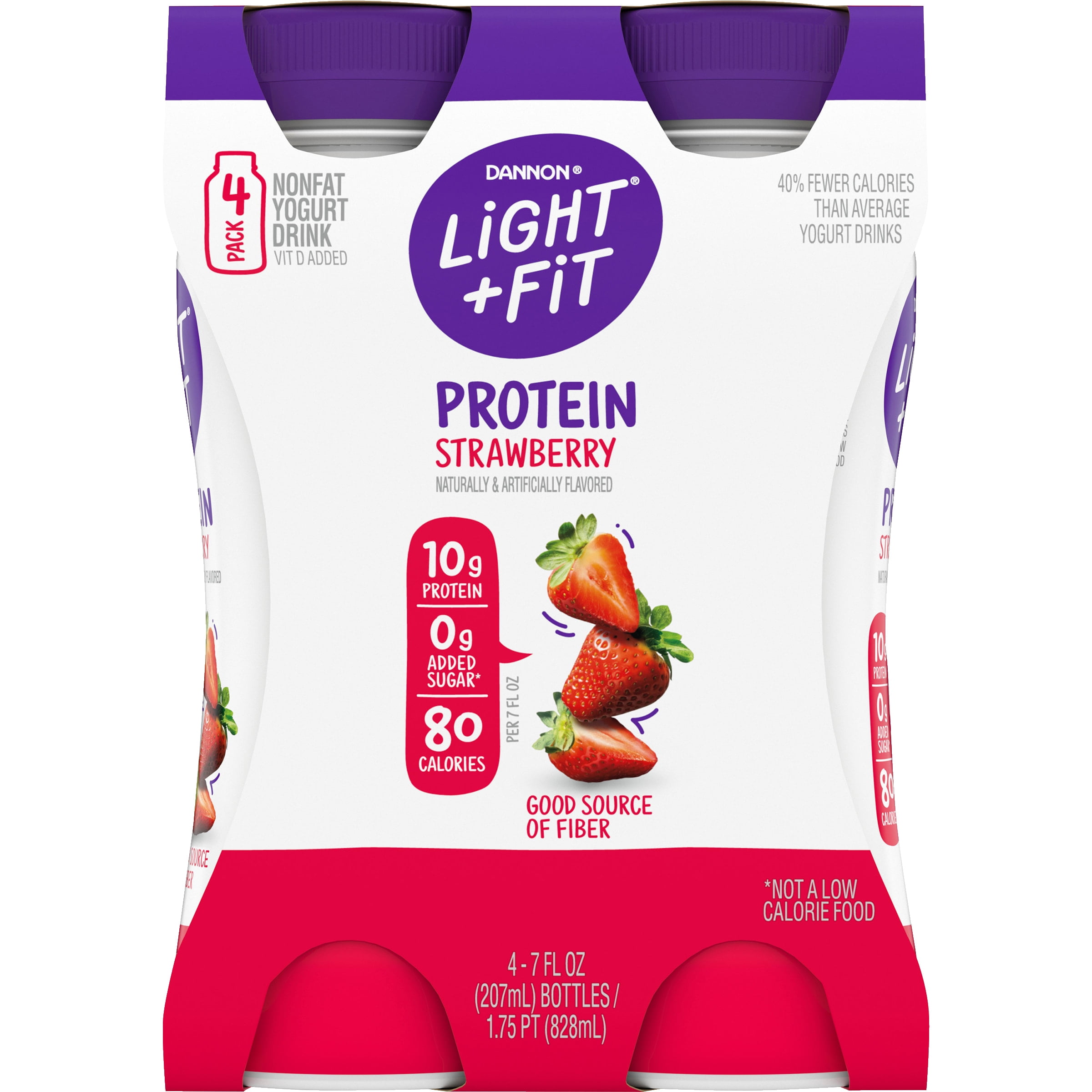 Dannon Light + Fit Strawberry Fat Free Yogurt Smoothie Drinks, 4 Count