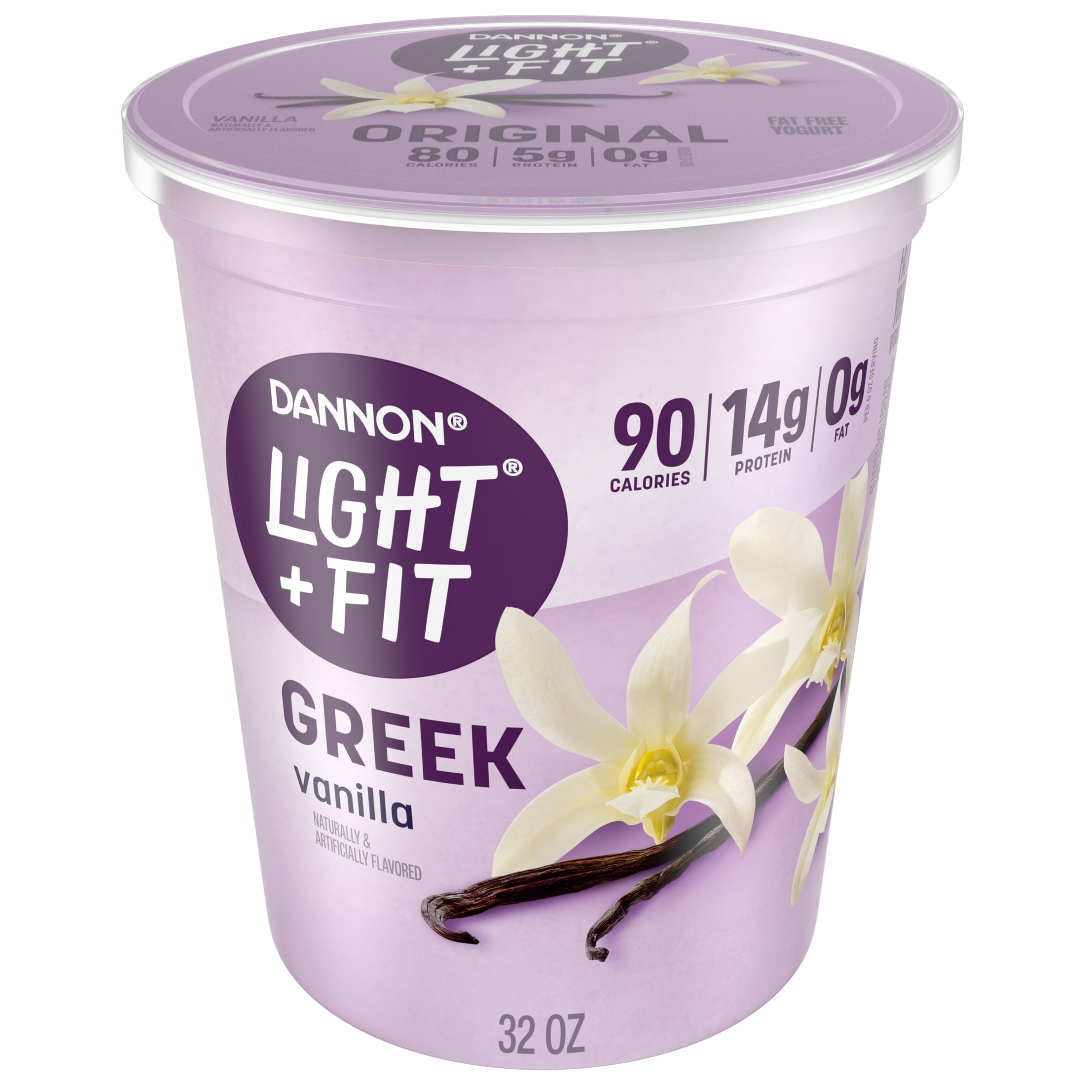 Dannon Light + Fit Vanilla Greek Fat Free Yogurt Tub, Convenient Anytime Snack, 32 oz
