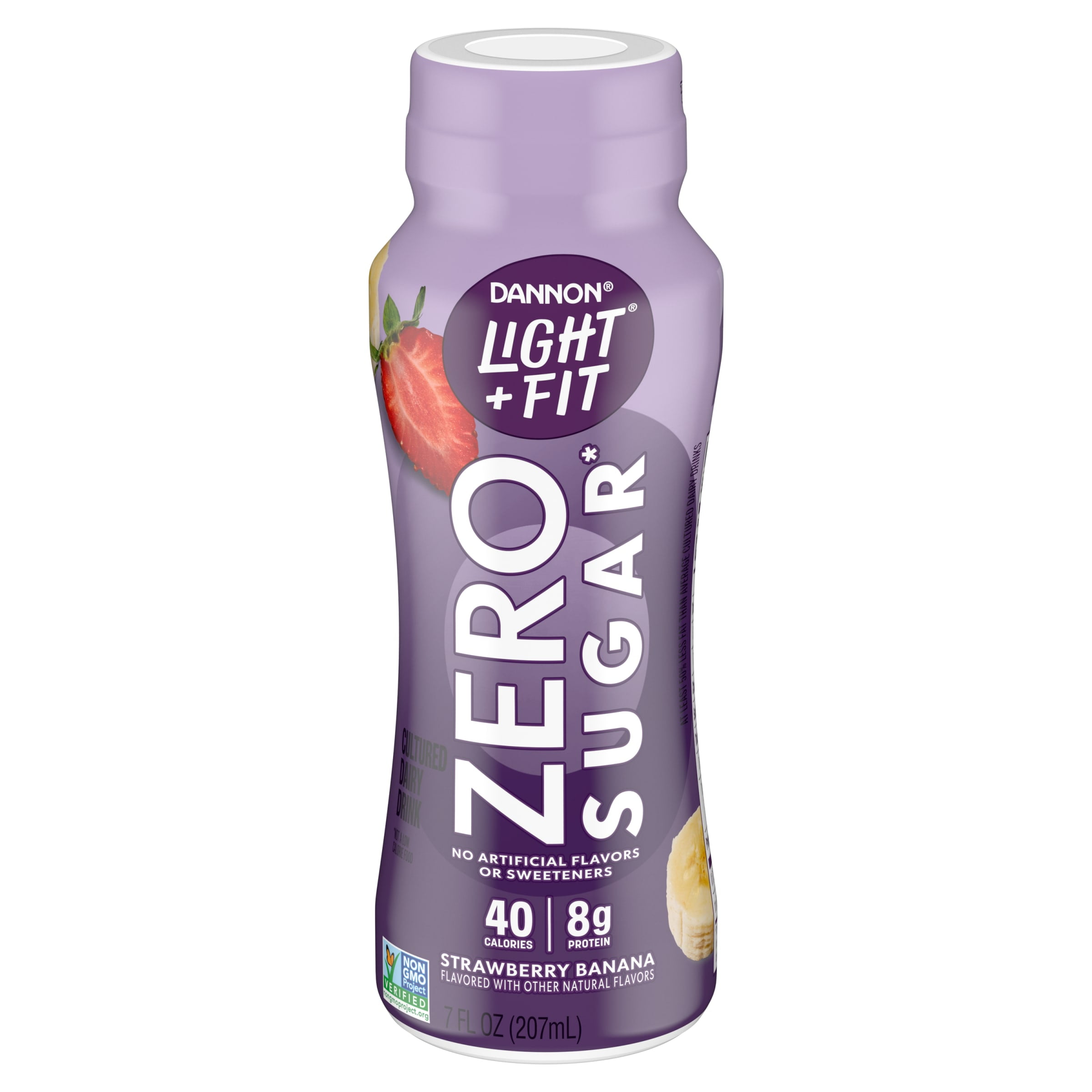 Dannon Light + Fit Zero Sugar Strawberry Banana Fat Free YogurtCultured Dairy Drink, 7 fl oz