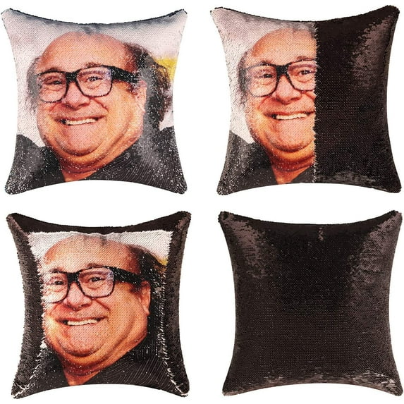 Danny Devito Funny Sequin Throw Pillow Cover Magic Reversible Mermaid Sequin Pillow Case Decorative Cushion Cover Glitter Accent Pillow 16x16 Inches